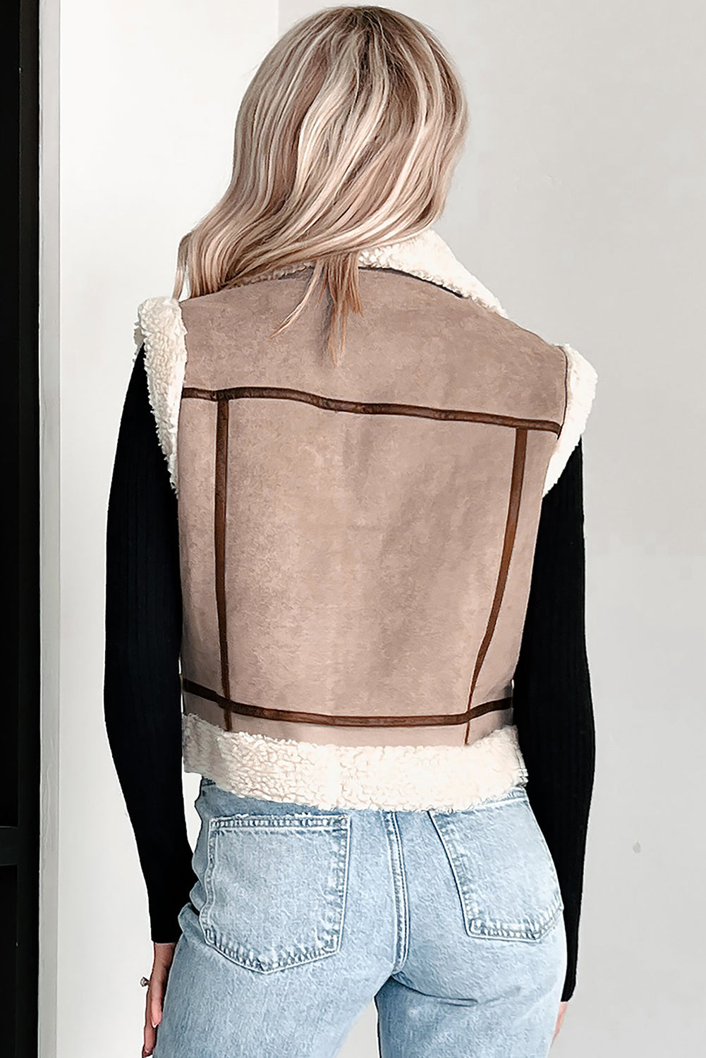 Sherpa Lined Faux Suede Lapel Collar Vest