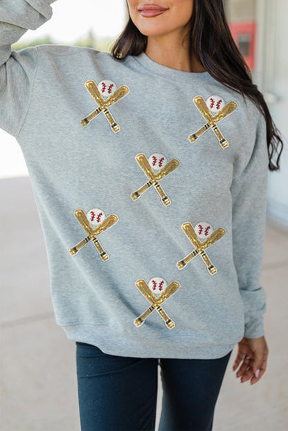 Sequin Baseball Game Day Graphic Casual Sweatshirt