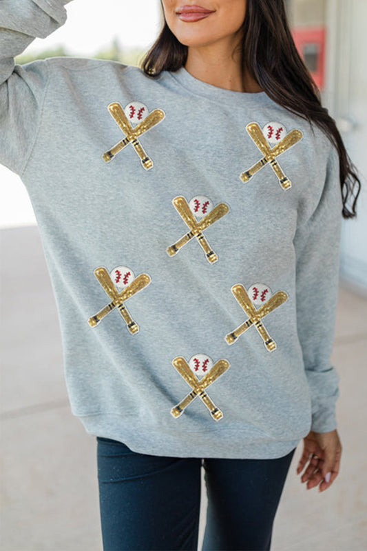 Sequin Baseball Game Day Graphic Casual Sweatshirt