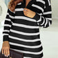 Striped O-ring Zip Collared Loose Sweater Mini Dress