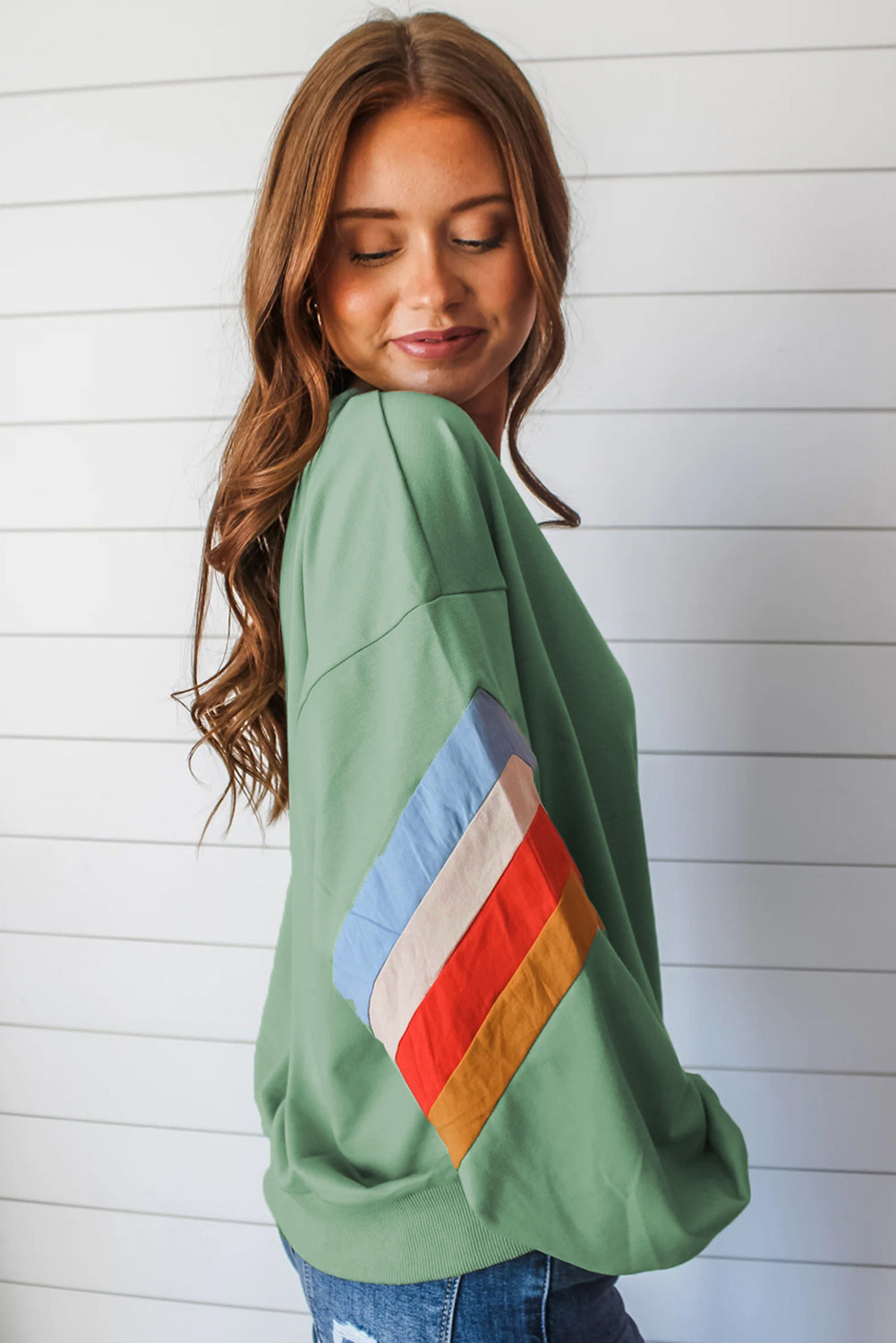 Rainbow Striped Sleeve Sweatshirt