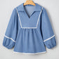 Lace Ric Rac 3/4 Puff Sleeve Collared Babydoll Blouse