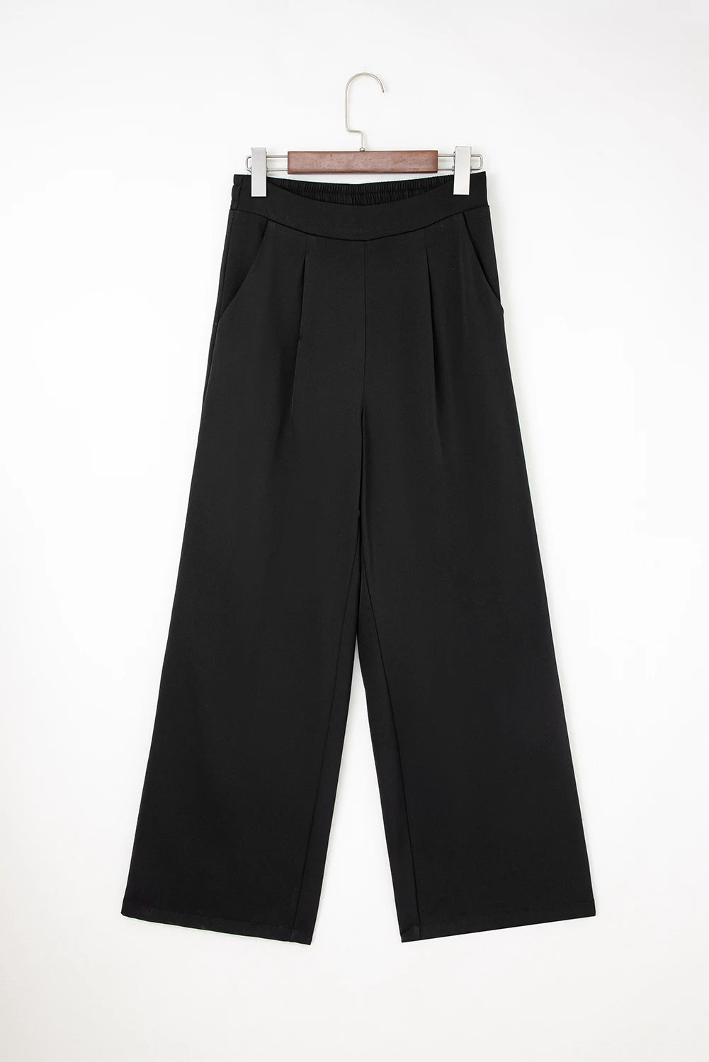 Detail Pull On High Elastic Waist Loose Straight Pants