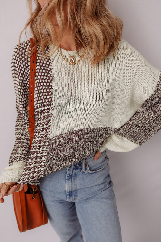 Block Back Tie Drop Shoulder Loose Sweater
