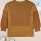 Oversized Mixed Textured Split Neck High Low Patchwork Sweatshirt