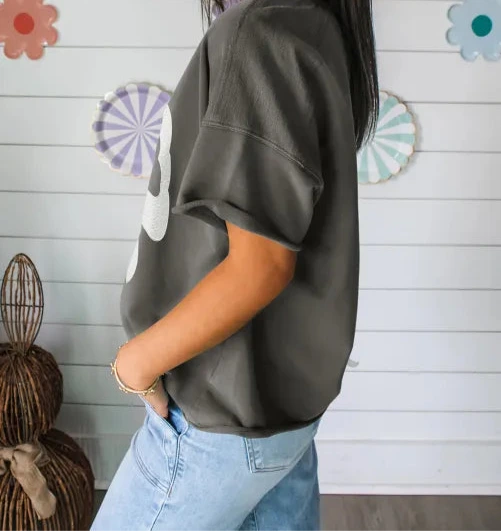 Sea Green Lace Bow Raw Edge Drop Shoulder Casual T Shirt