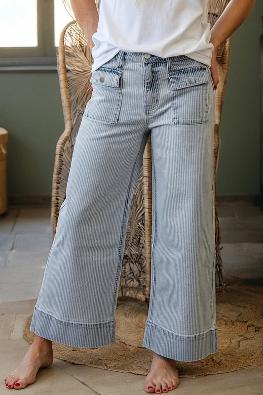 Cuffed Hem Wide Leg Jeans