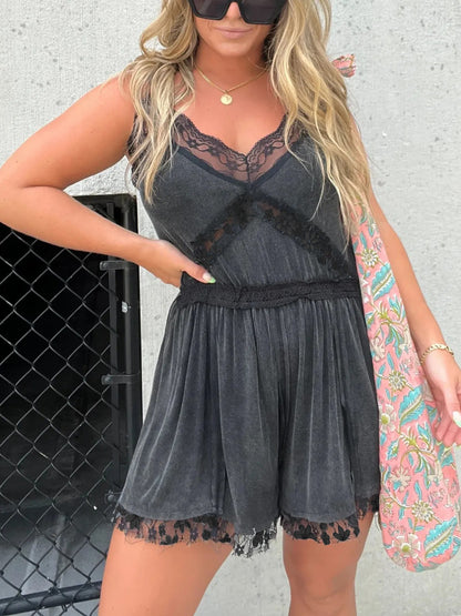 V-Neck Lace Trim Detailing Romper