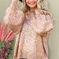 Glitter Leopard Print Puff Sleeve Sweater