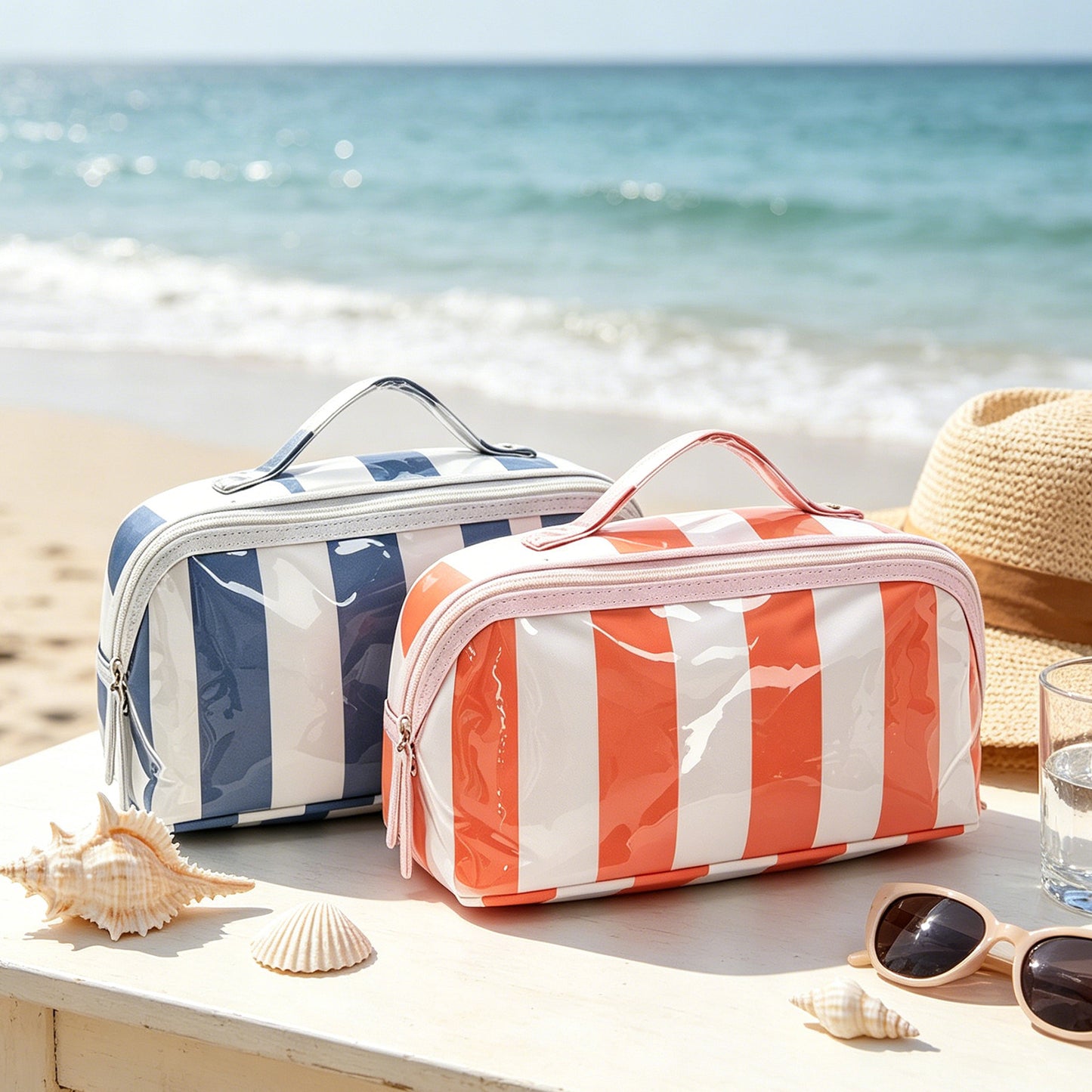 Custom Striped Transparent Coating Wash Bag