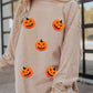 Twisted Rib Texture Chenille Halloween Pumpkin Patched Drop Shoulder Sweatshirt
