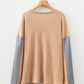 Color Block Thermal Textured Knit Drop Shoulder Henley Top