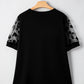 Floral Mesh Patchwork Loose V Neck Plus Size T Shirt