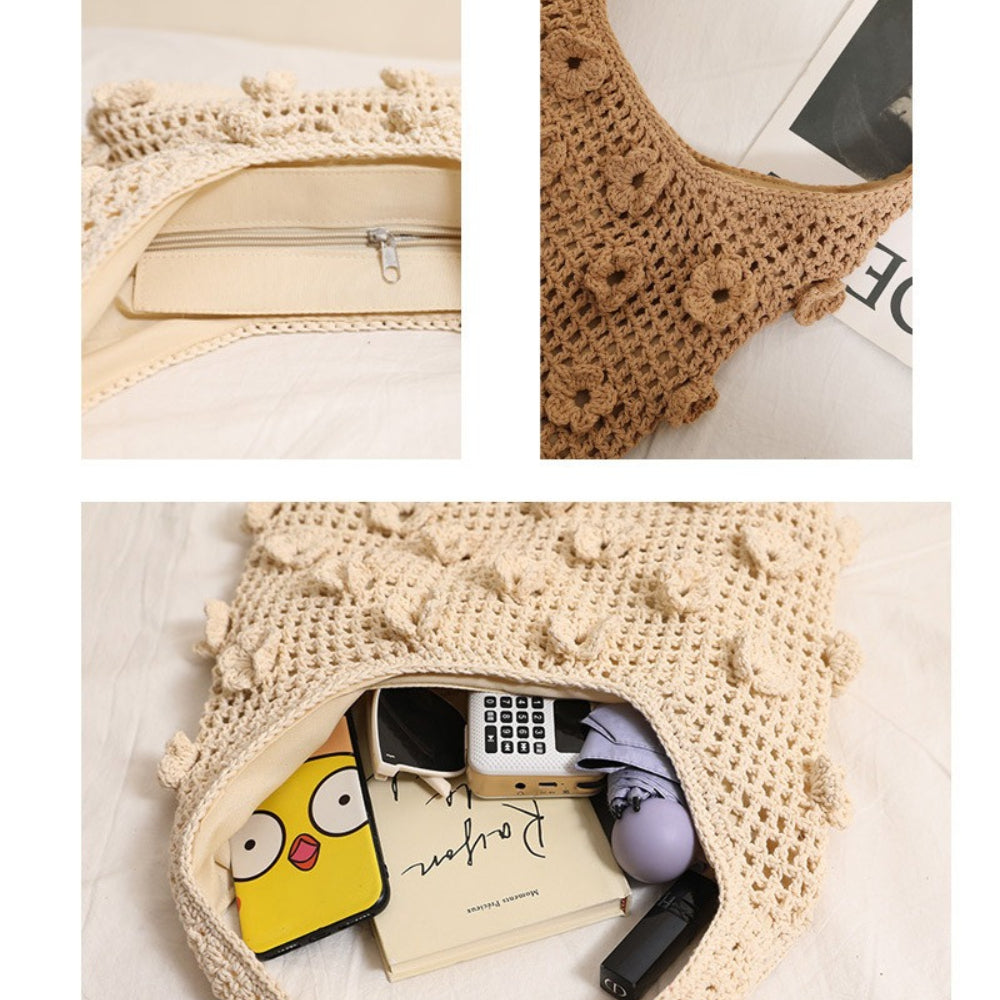 Floral Cotton Thread Woven Tote Bag