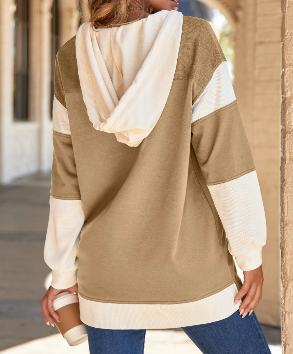 Patchwork Button Front Oversize Hoodie