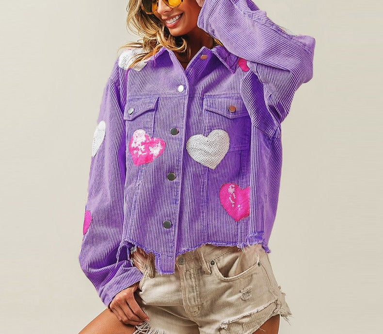 Valentine Heart Sequined Corduroy Jacket