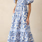 Floral Print Square Neck Bubble Sleeve High Waist Maxi Dress
