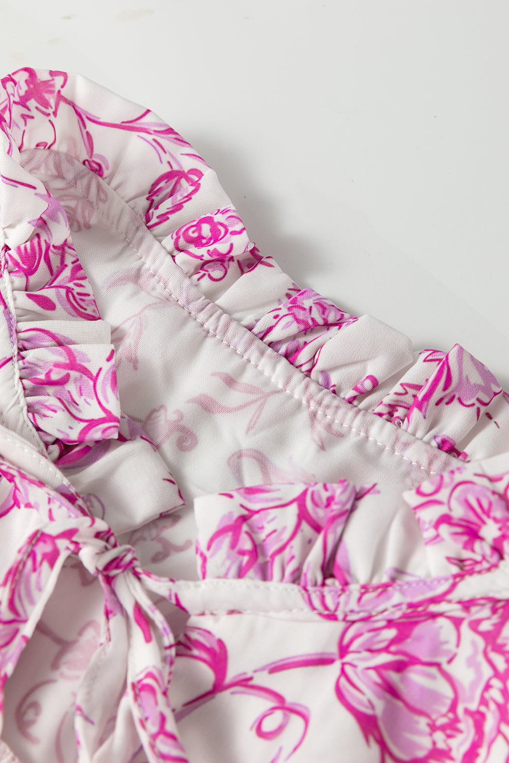 Baroque Floral Ruffle Sleeve V Neck Blouse Top