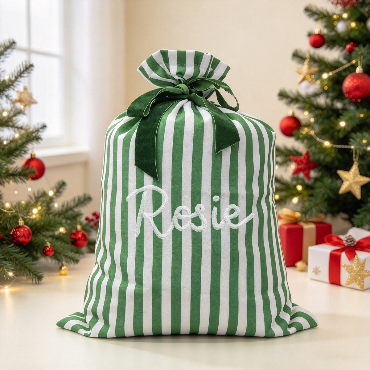 Custom Name Striped Christmas Gift Bag