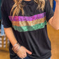 (Preorder 1.1)Mardi Gras Sequin Stripes Patchwork T Shirt