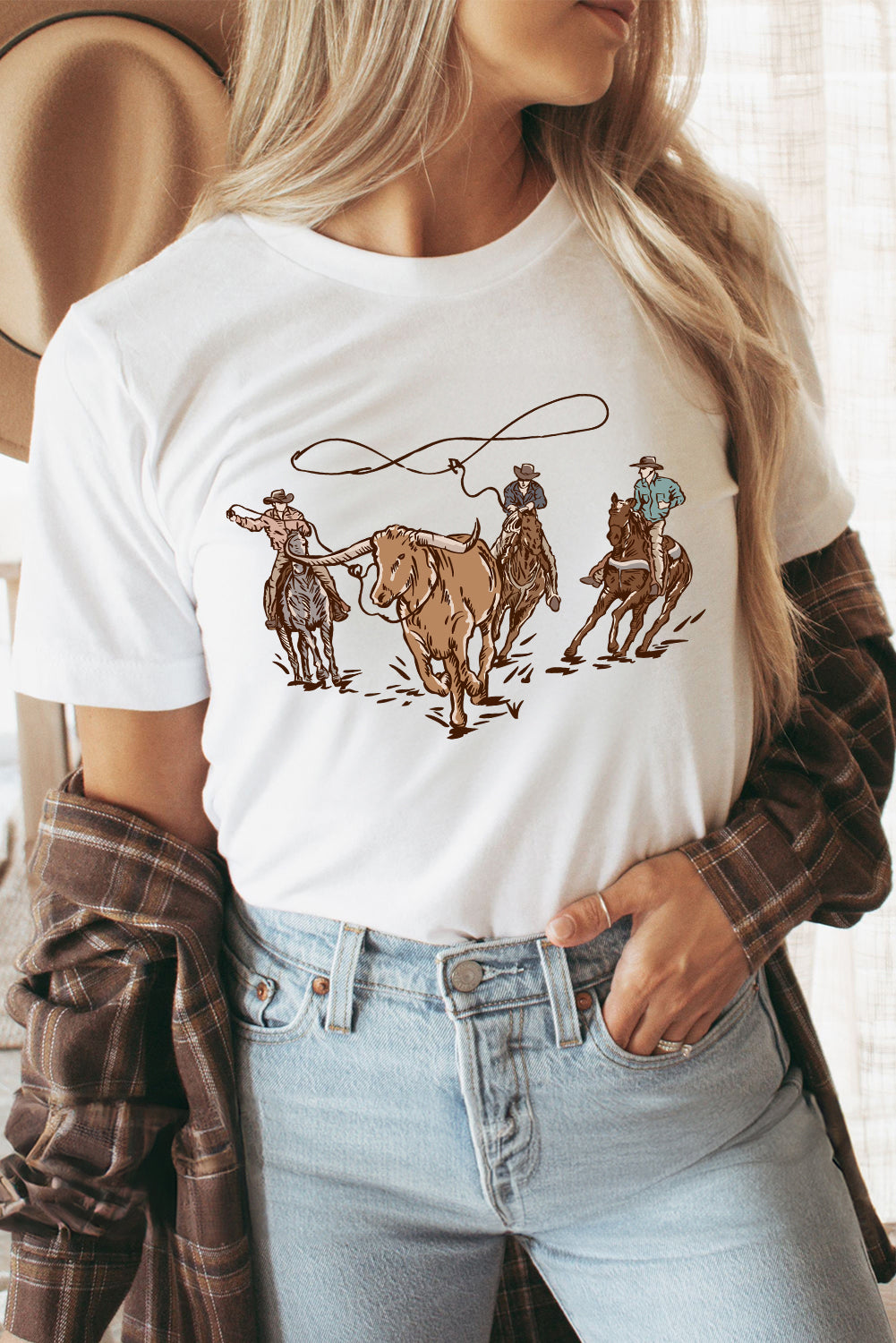 Retro Cowboy Roping Cotton Blend Graphic Tee
