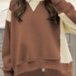 Color Block Raw Hem Pullover and Casual Shorts Set