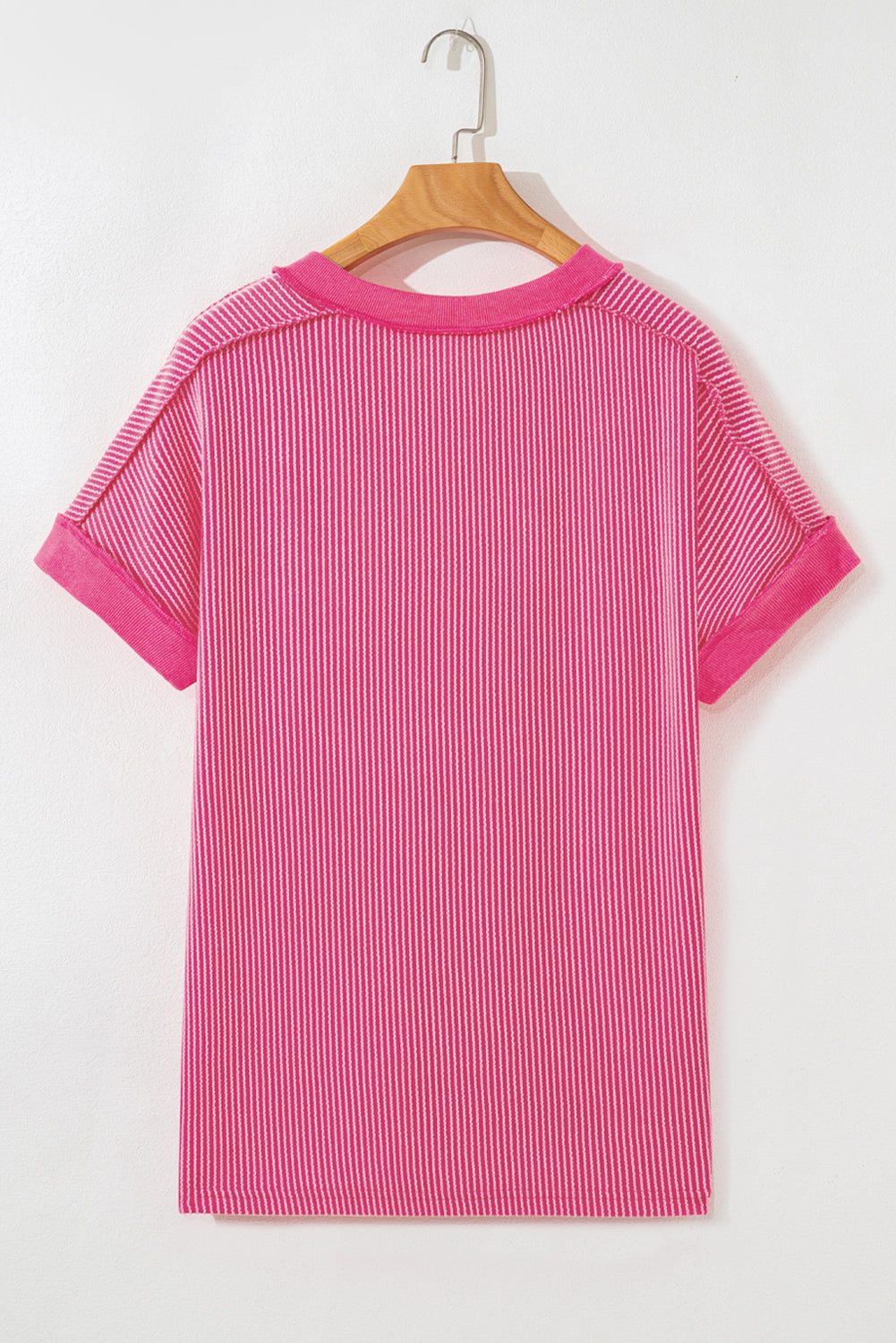Twisted Ribbed Knit V Neck Casual Tee