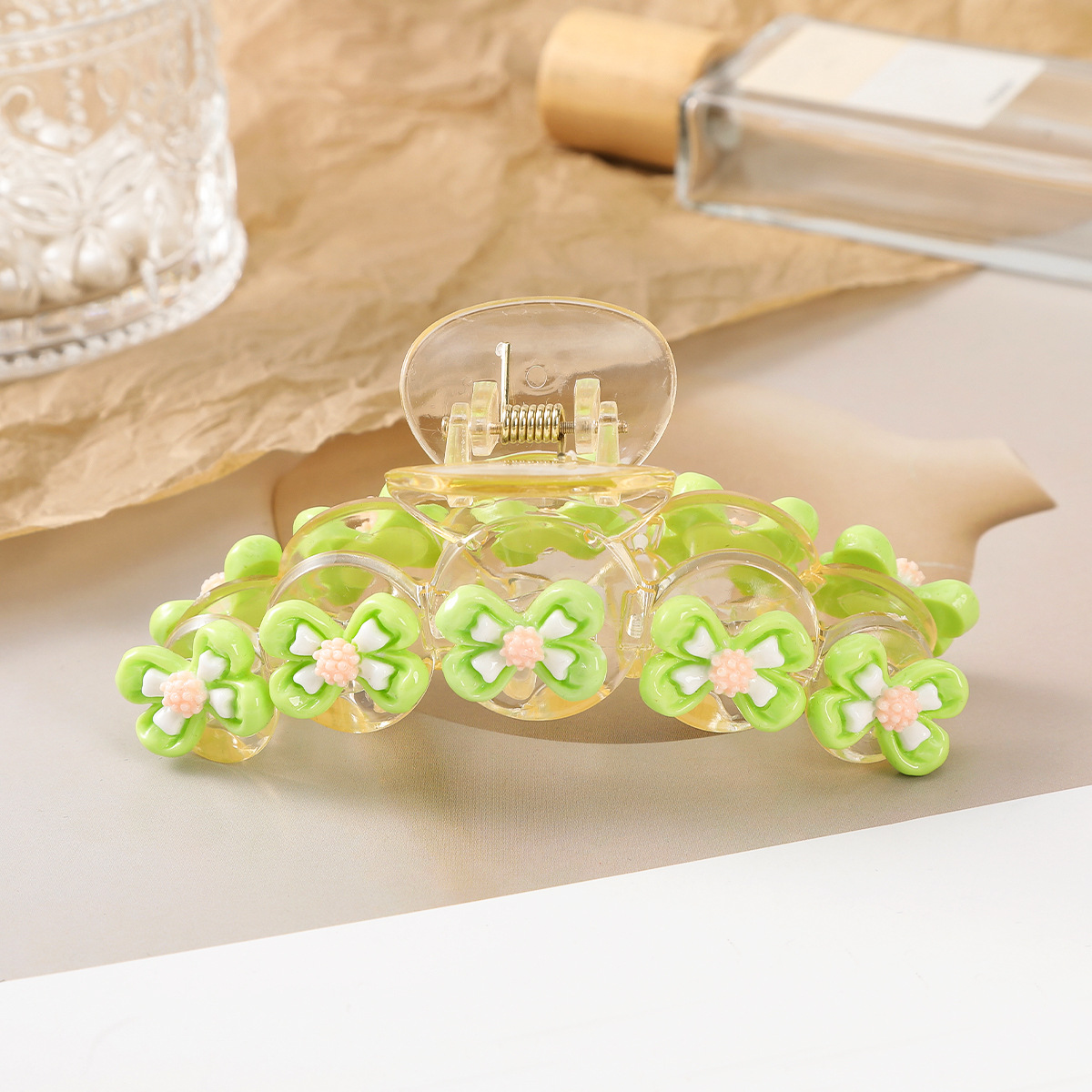 Pink Flower Bow Knot Decor Large Hair Clawclip