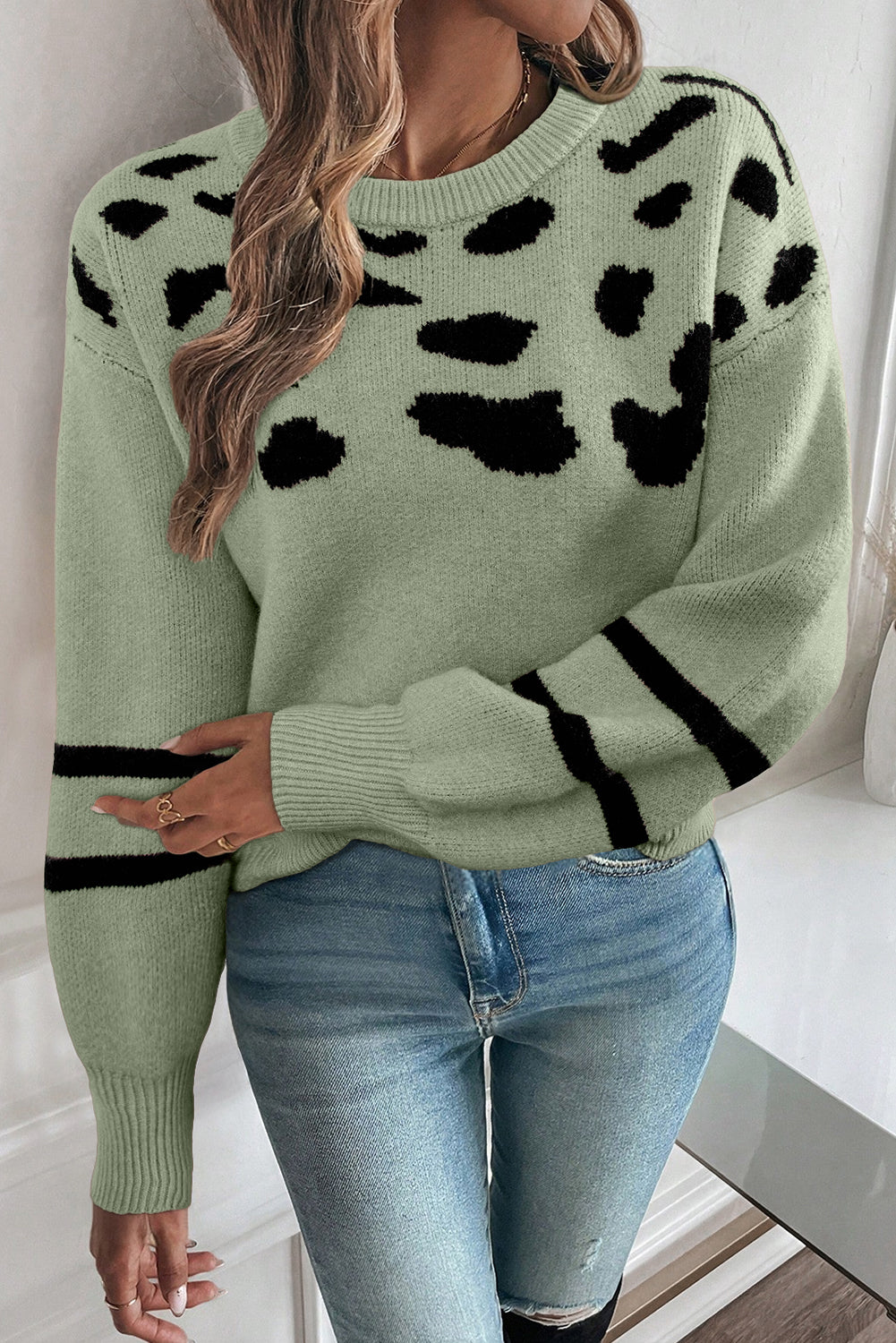 Striped Detail Drop Shoulder Sweater
