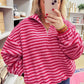 Stripe Quarter Zip Fleece Oversize Sweatshirt