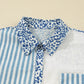 Leopard Striped Patchwork Casual Plus Shirt