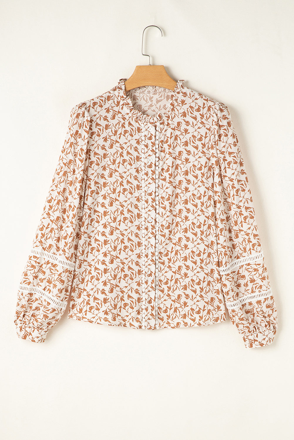 Lace Detail Floral Puff Sleeve Fall Shirt