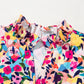 Floral Puff Short Sleeve V Neck Mini Dress