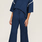 Contrast Trim Half Sleeve Top Drawstring Pants Loose 2pcs Sweater Suit