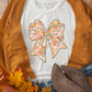 Glitter Trim Floral Bow Print Cotton Blend T Shirt