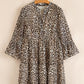 Leopard 3/4 Sleeve V Neck Swing Dress