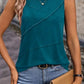 Blue Sapphire Solid Color Stitching Detail Round Neck Tank Top