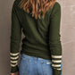 Striped Sleeve Plain Knit Sweater