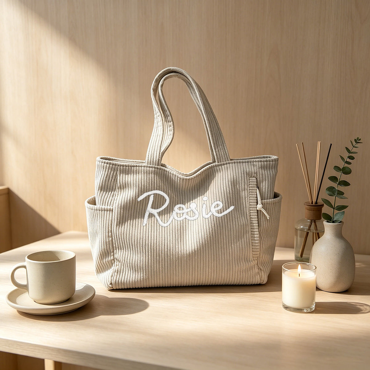 Personalized Corduroy Custom Name Tote Bag