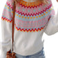 Ethnic Geometric Colorblock Print Drop Shoulder Sweater