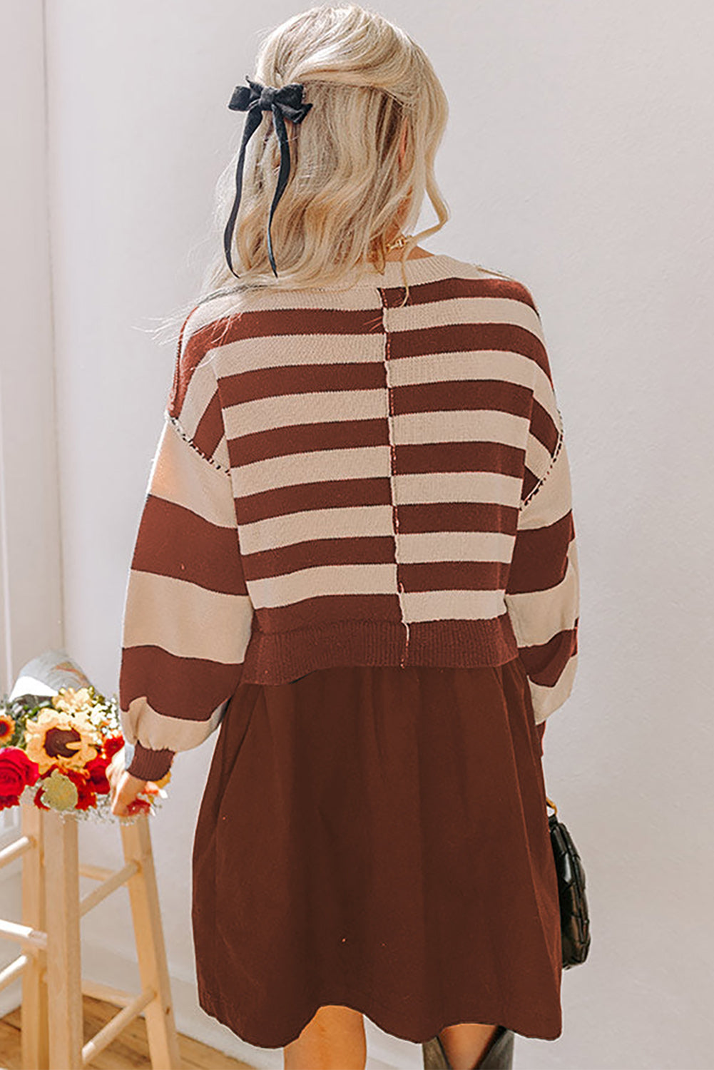 Two in One Knitted Top High Waist Splicing Hem Sweater Dress