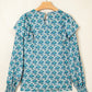 Abstract Print Shirred Cuff Puff Sleeve Blouse