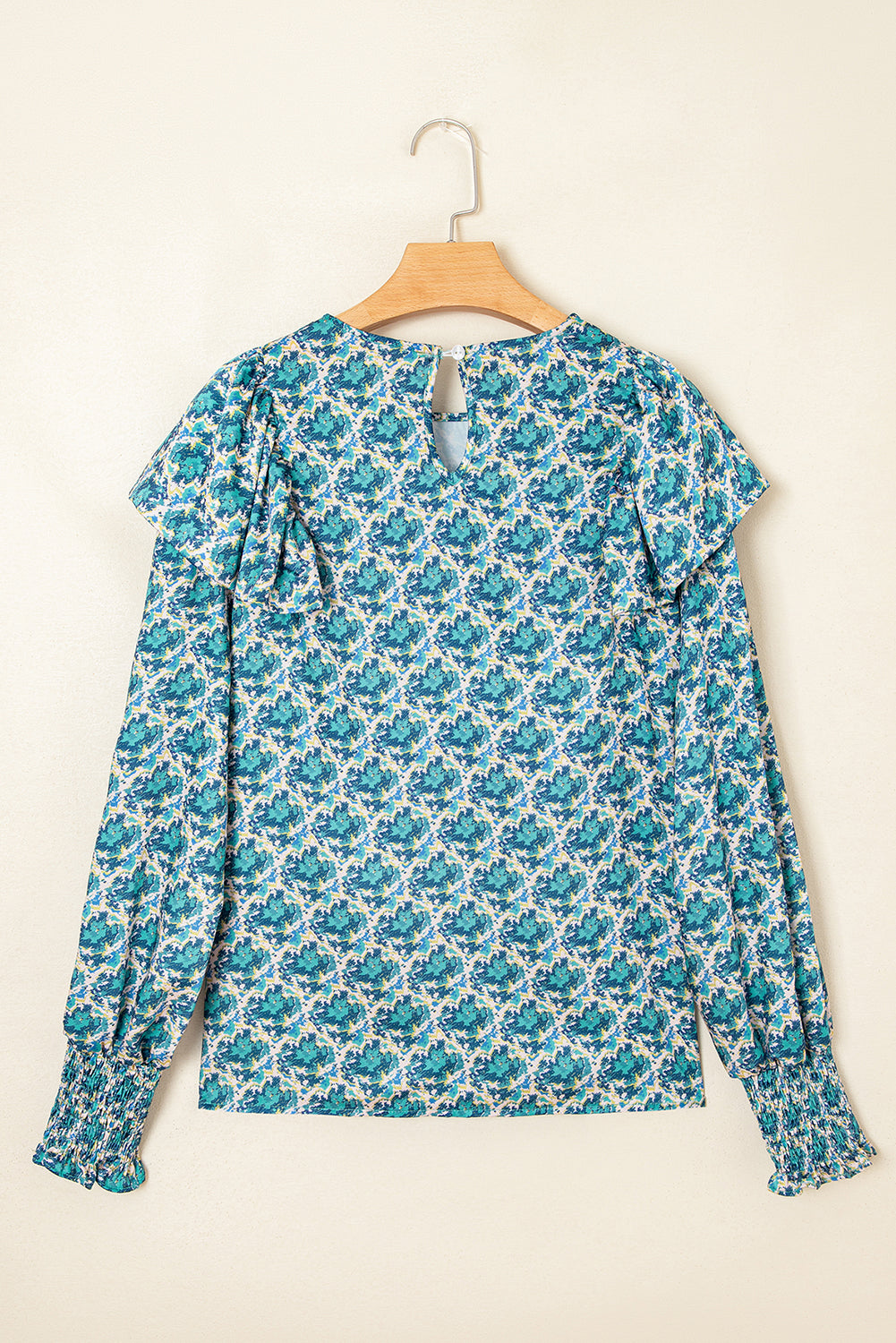 Abstract Print Shirred Cuff Puff Sleeve Blouse