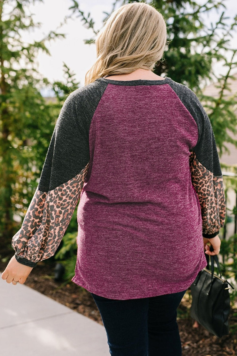 Leopard Colorblock Long Sleeve Plus Size Top