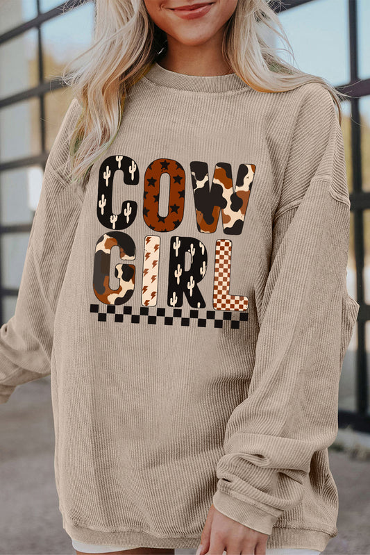 Western Cowgirl Graphic Corduroy Baggy Sweatshirt