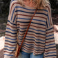 Striped Knitted Drop Shoulder Round Neck Sweater