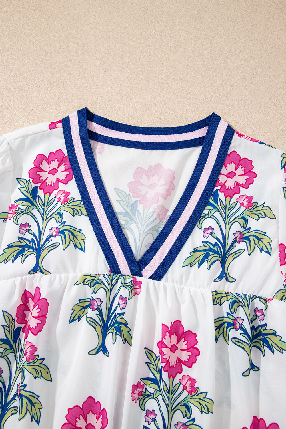 Floral Print Striped V Neck Blouse