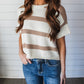 Stripe Dropped Short Sleeve Lightweight Knitted Top