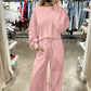 Drop Shoulder Puff Sleeve Crop Pullover Drawstring Wide Leg Pants Set