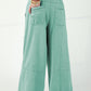 Mineral Wash Exposed Seam Drawstring High Waist Wide Leg Cargo Pants
